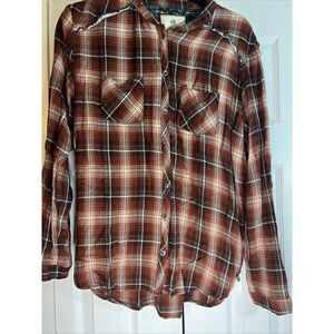 Legendary Whitetails Women's Buck Camp Flannel‎ Shirt Brown Plaid Size Large